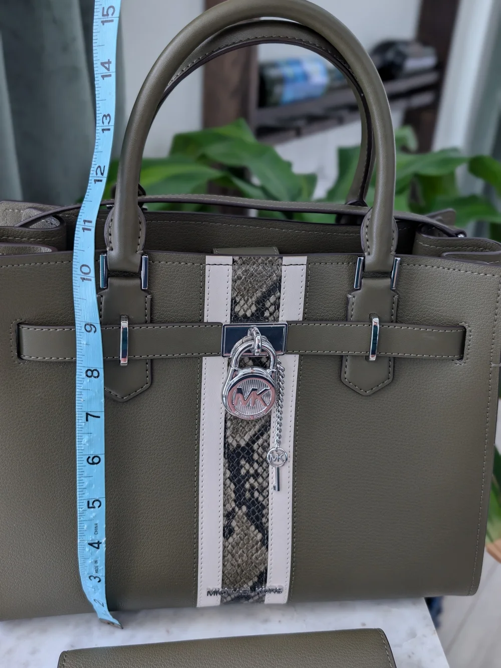 Michael Kors Olive Snake-Trim Hamilton Tote Bag and Wallet
